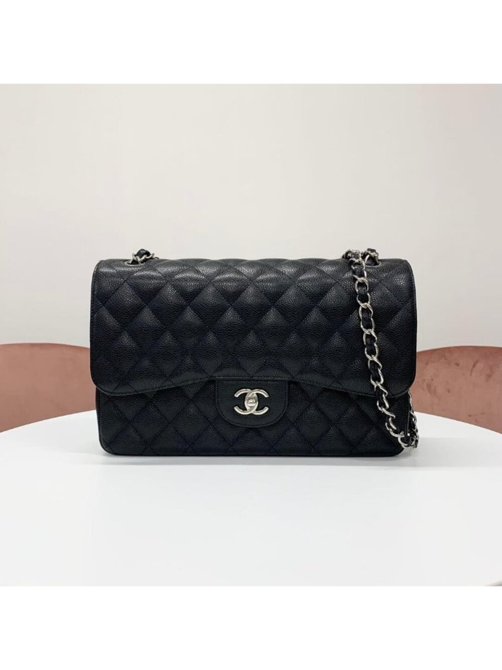 Chanel Maxi Quilted 30 Large Caviar Leather Turnlock Bag
